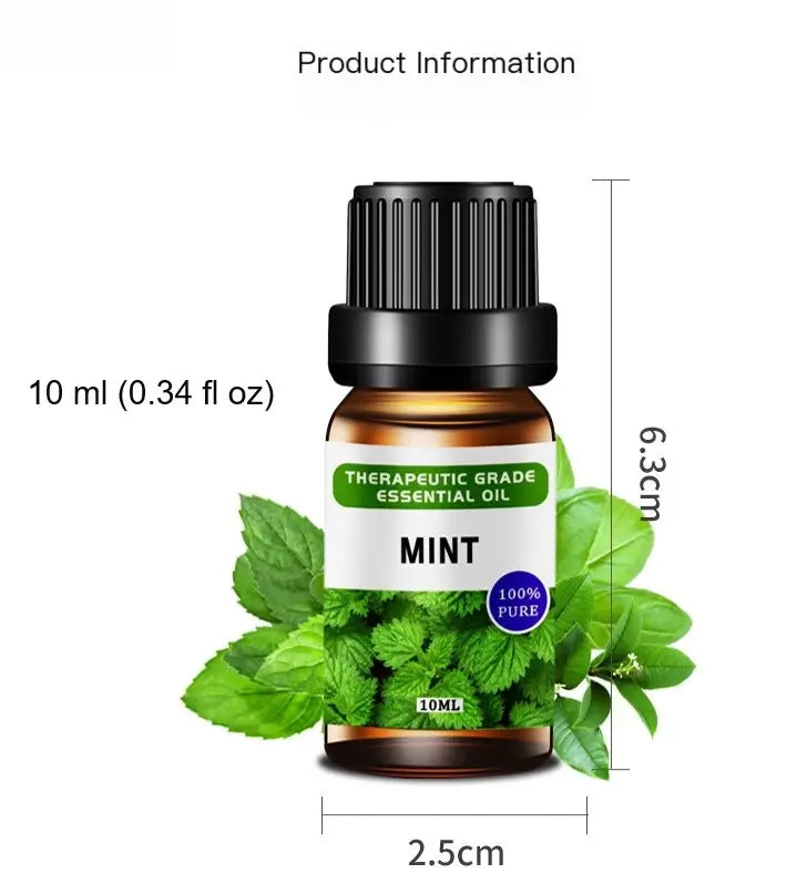 Aromatherapy essential oils in elegant glass bottles, designed for diffusers and humidifiers, releasing soothing, natural fragrances for relaxation and stress relief.