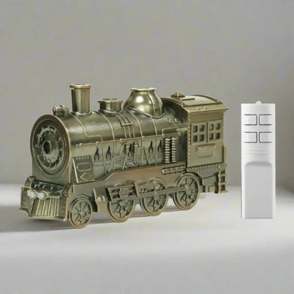 JLD Locomotive Diffuser emitting scented mist with steam puff effect and ambient lighting—designed like a classic train engine for stylish aromatherapy and cozy decor