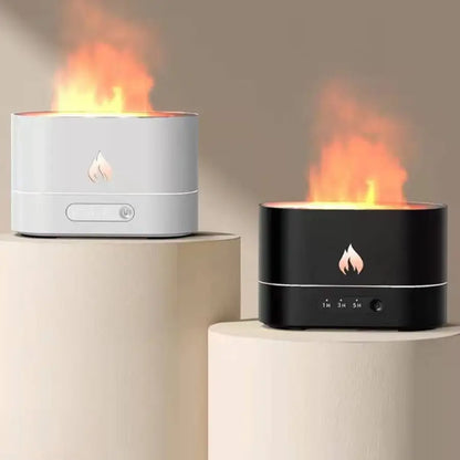 JLD Flame Diffuser emitting a realistic fire-like mist with ultrasonic aromatherapy, creating a cozy and relaxing atmosphere for stress relief and home decor.